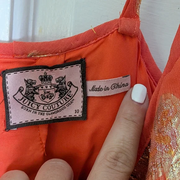 Juicy Couture Silk Blend Coral Gold Metallic Butterfly Maxi Dress - Picture 3 of 7
